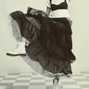 Free People NWT Let's Go Girls Convertible Fairy Tiered Lace Ruffle Maxi Skirt M